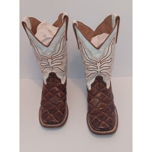 Tanner Mark Boots Youth 3  Cognac Monster Fish Leather Western Cowboy TMY205206